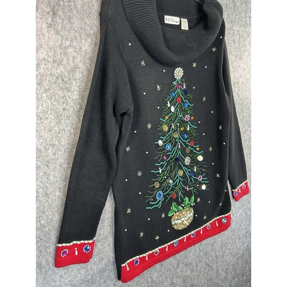 Vintage Christmas Sweater Women's M Beaded Jeweled Tree Cowl Neck BP Design - Picture 3 of 11